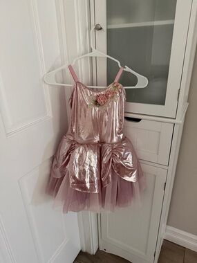Girls Pink Metallic Floral Tulle Dress Costume